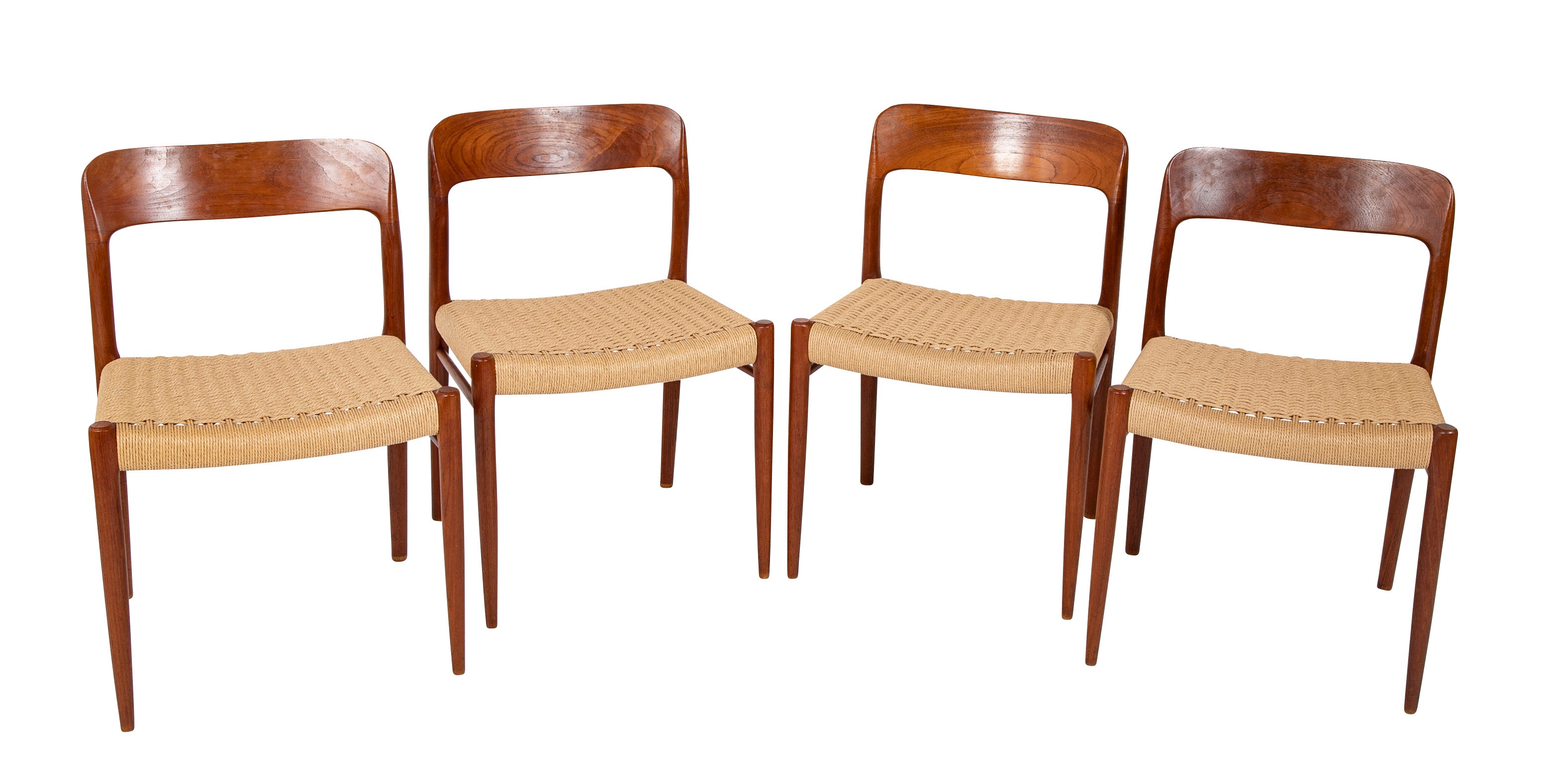 Set of 4 Cotton Cord & Teak Dining Chairs by Danish Designer Niels O. Moller