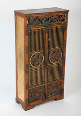 Gold Leaf Japanese Cabinet with Carved & Painted Panels of Flowers