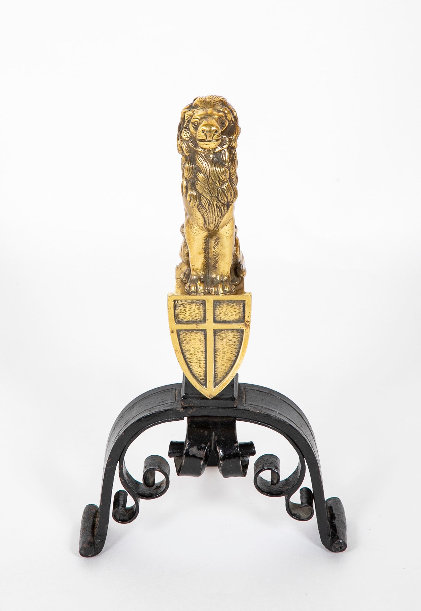 A Pair of 19th Century English Gilt Brass & Iron Andirons