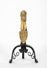 A Pair of 19th Century English Gilt Brass & Iron Andirons