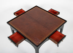 Louis XV Style Black Lacquer & Red Tooled Leather Top Games Table