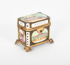 Very Rare Bohemian Green Cut to White to Clear Box with Hand Painted Scenes