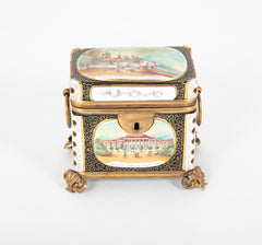 Very Rare Bohemian Green Cut to White to Clear Box with Hand Painted Scenes