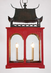 Pair of Contemporary Chinese Style Lanterns with Copper Tops