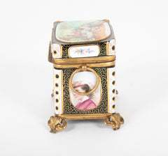 Very Rare Bohemian Green Cut to White to Clear Box with Hand Painted Scenes