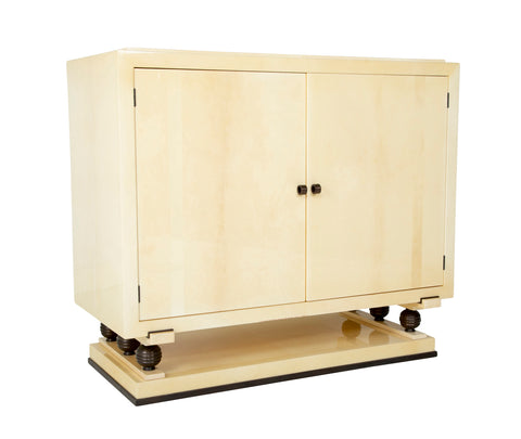 Mid-Century Goatskin Parchment Two Door Cabinet