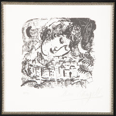 "The Village" Black and White Lithograph by Marc Chagall