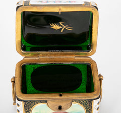 Very Rare Bohemian Green Cut to White to Clear Box with Hand Painted Scenes