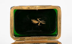 Very Rare Bohemian Green Cut to White to Clear Box with Hand Painted Scenes