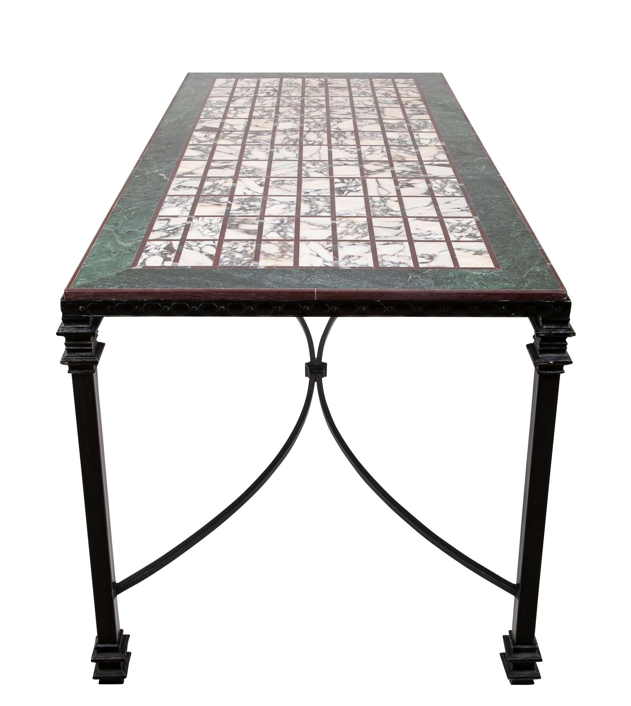 Italian Iron Center Table with Specimen Marble Top
