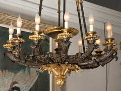 Palatial D'Ore & Patinated Bronze Napoleonic 12 Light Chandelier