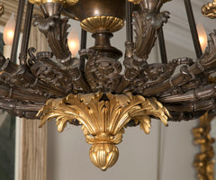 Palatial D'Ore & Patinated Bronze Napoleonic 12 Light Chandelier