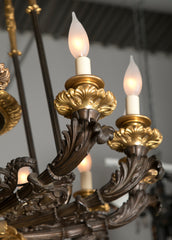 Palatial D'Ore & Patinated Bronze Napoleonic 12 Light Chandelier