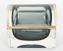 Murano Sommerso Gray to Clear Glass Box by Massimo Mandruzzato