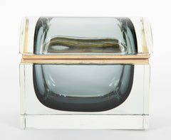 Murano Sommerso Gray to Clear Glass Box by Massimo Mandruzzato