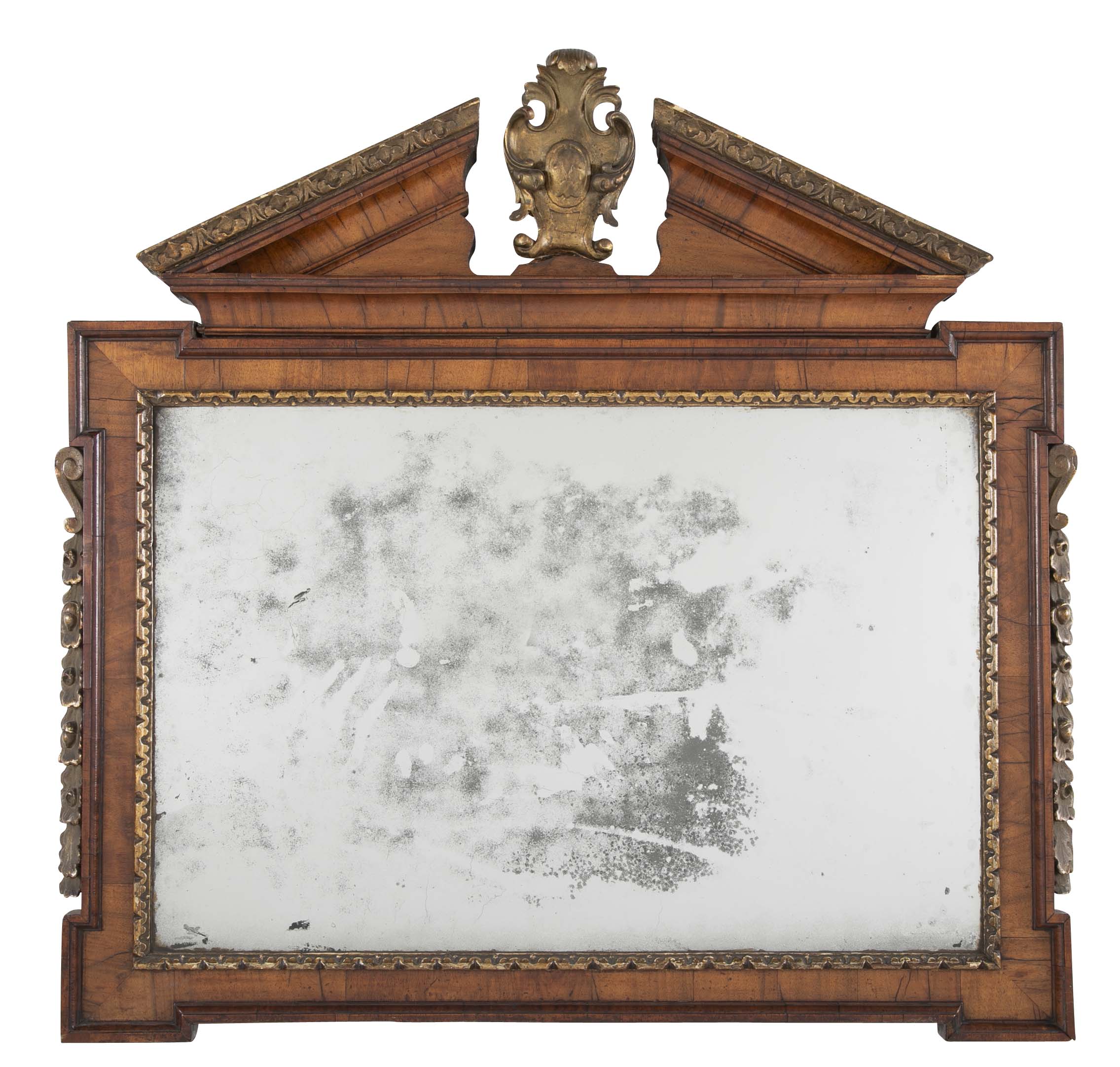 George II Period Walnut Pediment Top Mirror