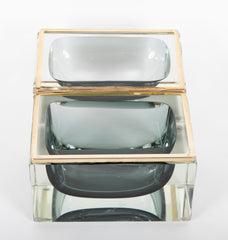 Murano Sommerso Gray to Clear Glass Box by Massimo Mandruzzato