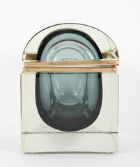 Murano Sommerso Gray to Clear Glass Box by Massimo Mandruzzato