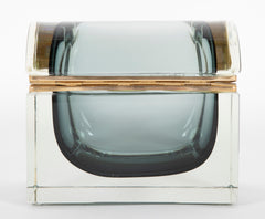 Murano Sommerso Gray to Clear Glass Box by Massimo Mandruzzato