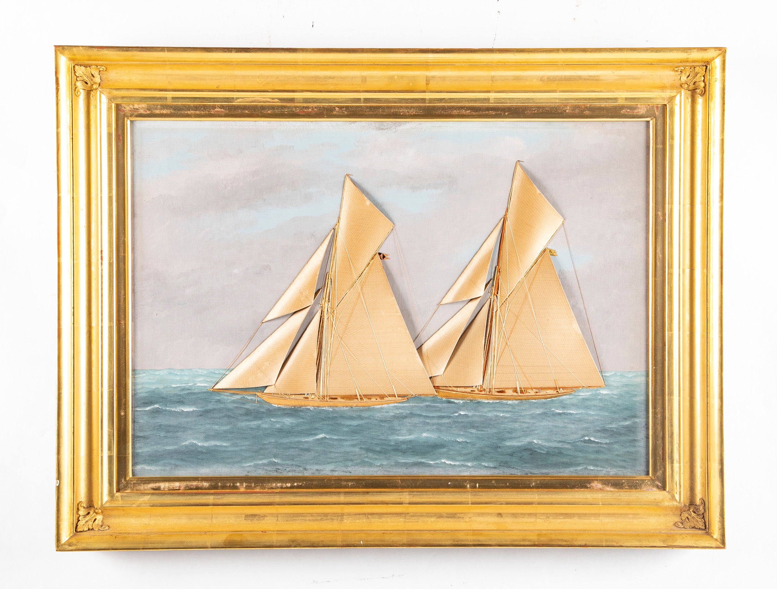 Thomas H. Willis "Silky" with Applied Silk Work on Boat and Oil Painted Background