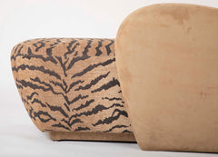 A Mid Century Sofa/Chaise in Suede Leather and Tiger Fabric