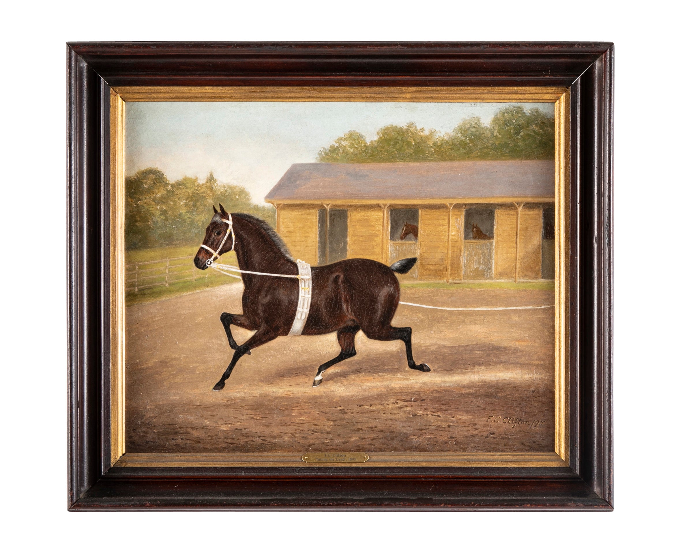 "Taking the Lead" Oil on Canvas by Equestrian Painter F. C. Clifton