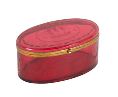 19th Century Ruby Red Glass Box Etched & Cut to a Nautical Theme