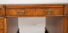 Finely Sculpted English George III Style Burl Walnut over Mahogany Pedestal Partner's Desk