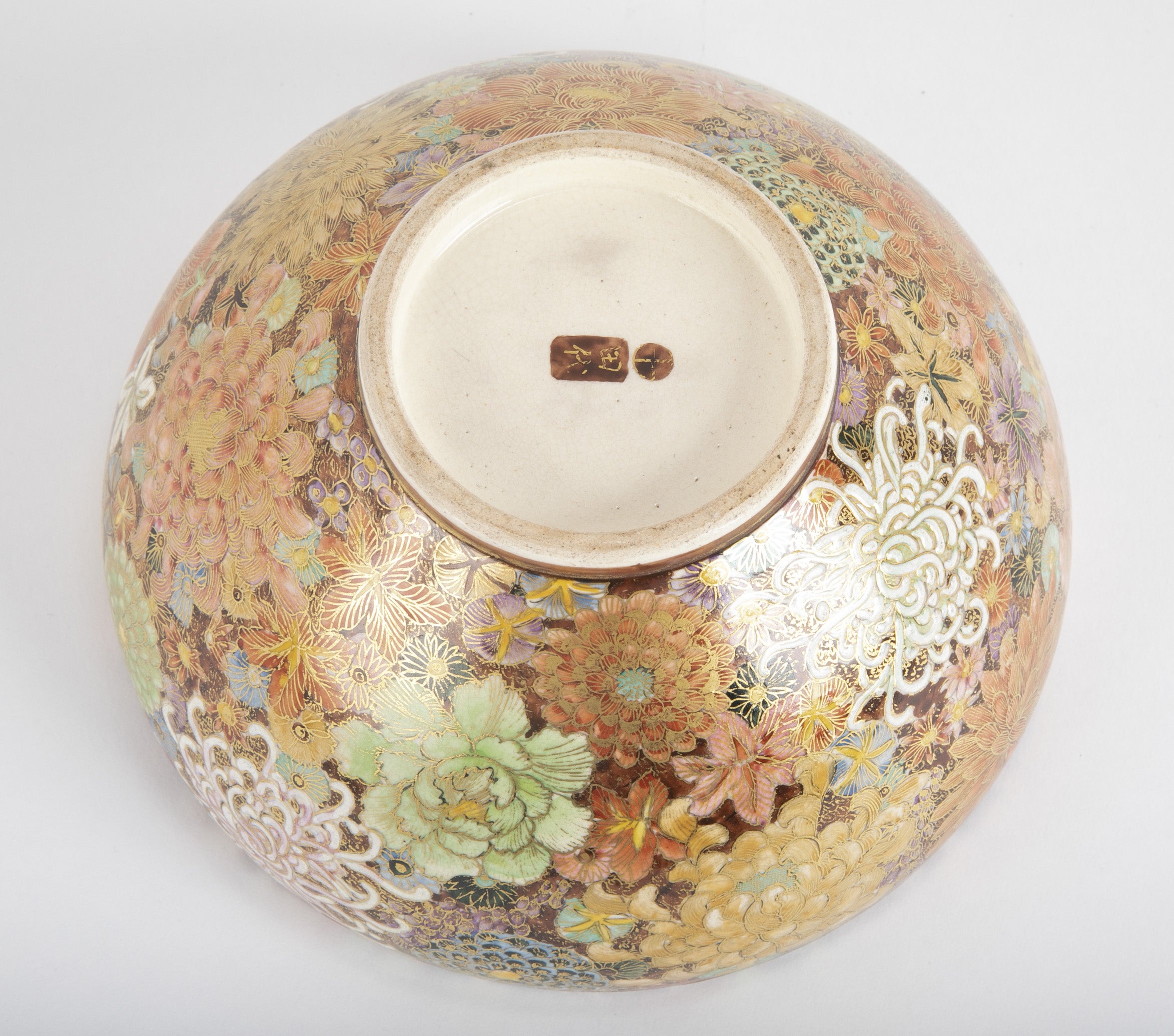 Japanese Satsuma "Thousand Flowers" Pottery Bowl