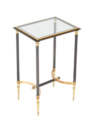 Brass, Steel & Glass Top Side Table in the Manner of Jansen - 2 Available