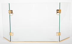 Three Leaf Glass & Brass Fire Screen Attributed to Jacques Adnet