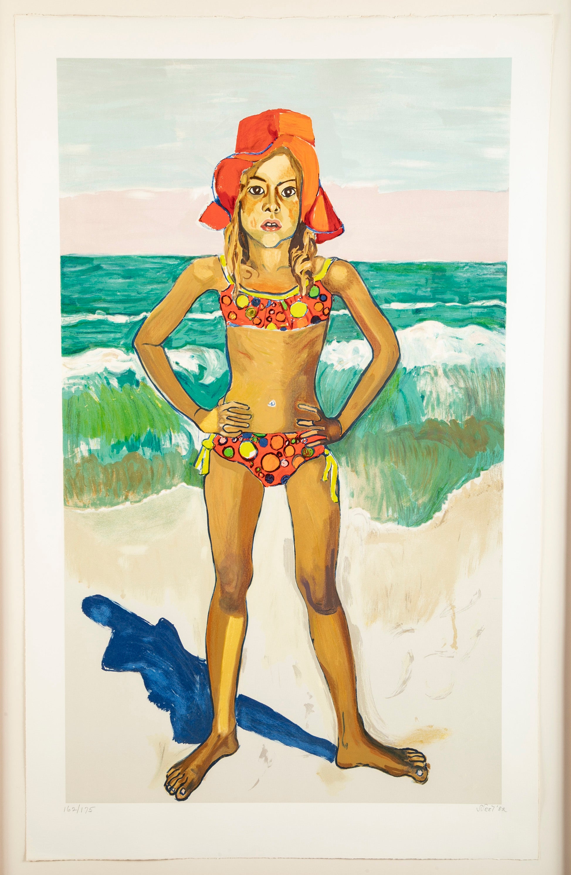 SOLD 12/20/23 "Bather with Red Hat" by American Visual Portrait Artist Alice Neel