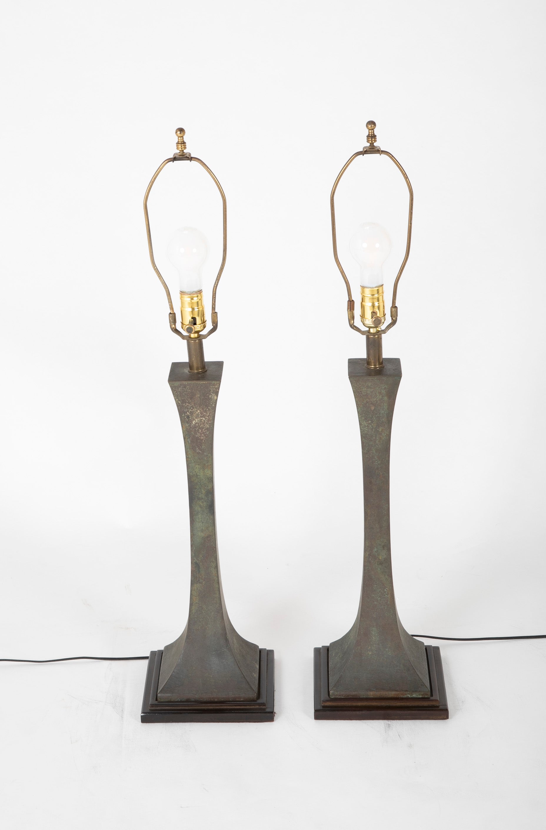 A Pair of Stuart Ross James Verdigris Bronze Table Lamps Avery