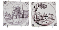 Two 18th Century Manganese Delft Tiles