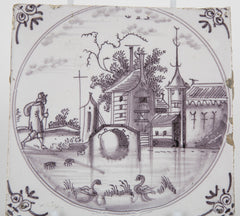 Two 18th Century Manganese Delft Tiles