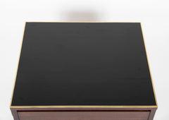Pair of Occasional Black Leather Top Walnut Tables by Paul McCobb for Calvin Irwin