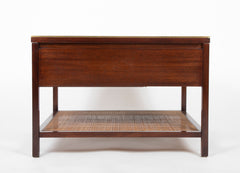 Pair of Occasional Black Leather Top Walnut Tables by Paul McCobb for Calvin Irwin