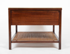 Pair of Occasional Black Leather Top Walnut Tables by Paul McCobb for Calvin Irwin