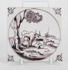Two 18th Century Manganese Delft Tiles