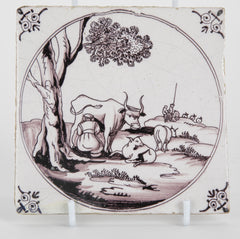 Two 18th Century Manganese Delft Tiles