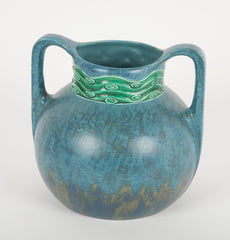 Austrian Ceramic Double Handled Blue Vase