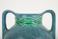 Austrian Ceramic Double Handled Blue Vase