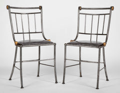 Set of Four Distinctive French Steel & Parcel Gilt Metal Side Chairs