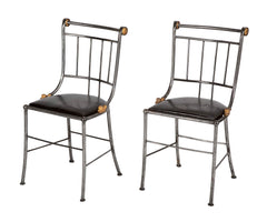 Set of Four Distinctive French Steel & Parcel Gilt Metal Side Chairs