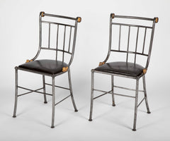 Set of Four Distinctive French Steel & Parcel Gilt Metal Side Chairs