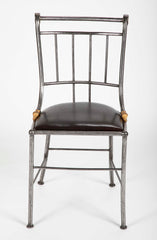 Set of Four Distinctive French Steel & Parcel Gilt Metal Side Chairs