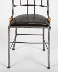 Set of Four Distinctive French Steel & Parcel Gilt Metal Side Chairs