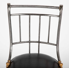 Set of Four Distinctive French Steel & Parcel Gilt Metal Side Chairs