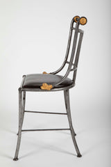 Set of Four Distinctive French Steel & Parcel Gilt Metal Side Chairs
