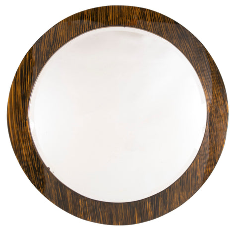 Karl Springer Style Round Mirror With Faux Tigers Eye Lacquered Finish